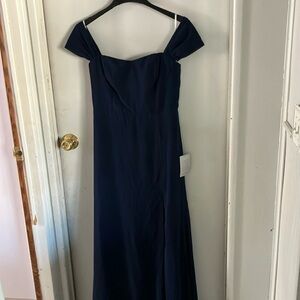 Lulu's Blue Off-Shoulder Cap Sleeve Gown